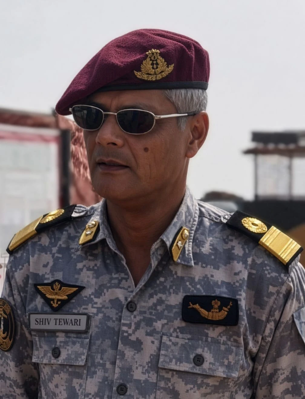 Commodore Shiv Tewari in naval camouflage uniform and maroon beret